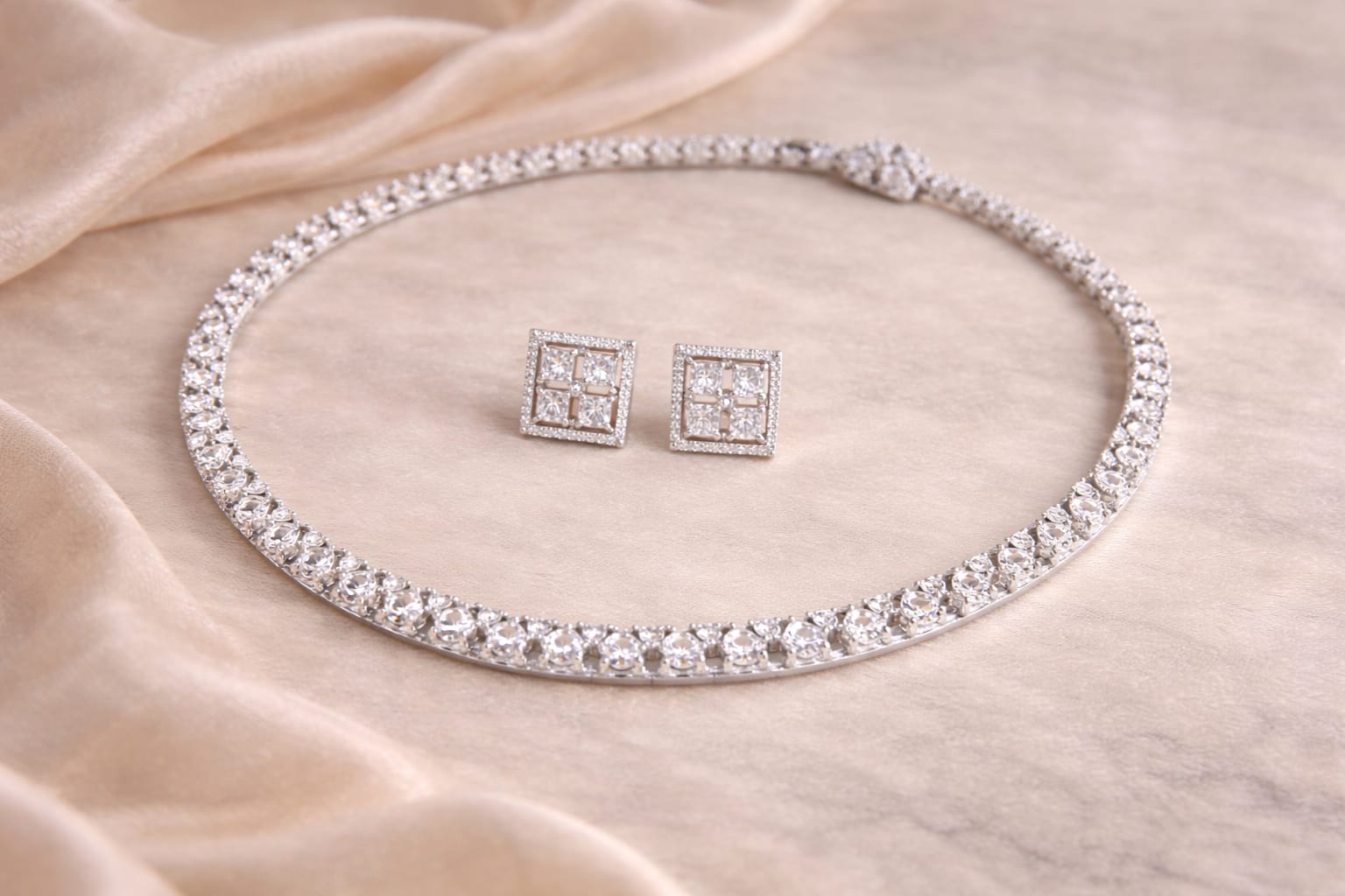 Minimal Silver Tennis Necklace Set