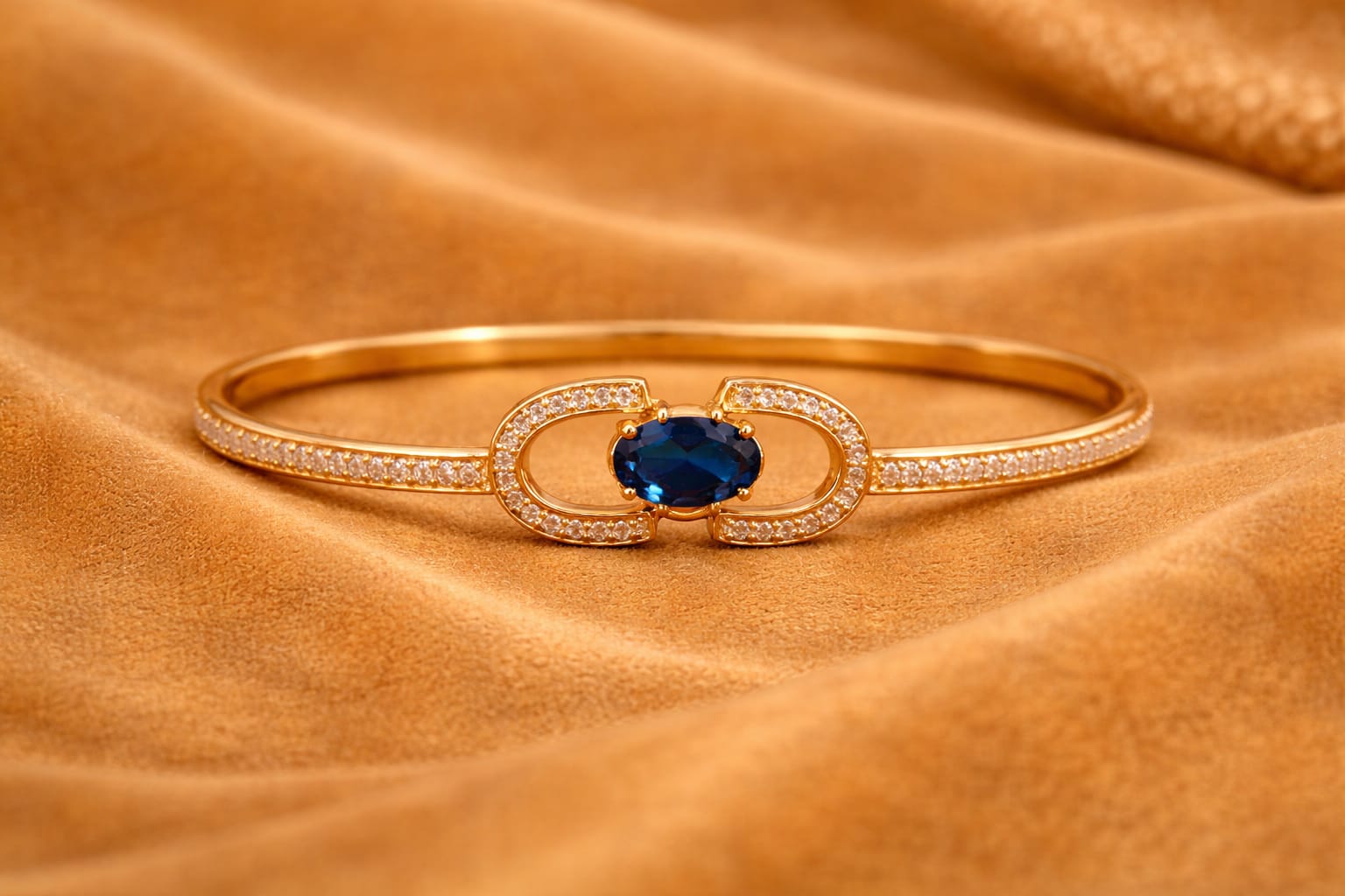 Gemstone Oval Gold Kada Bangles
