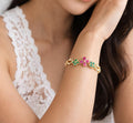Dual-Tone Floral Stone Gold Bracelet