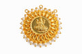 Antique Lakshmi Gold Pendant with Leaf Motif & Pearl Border