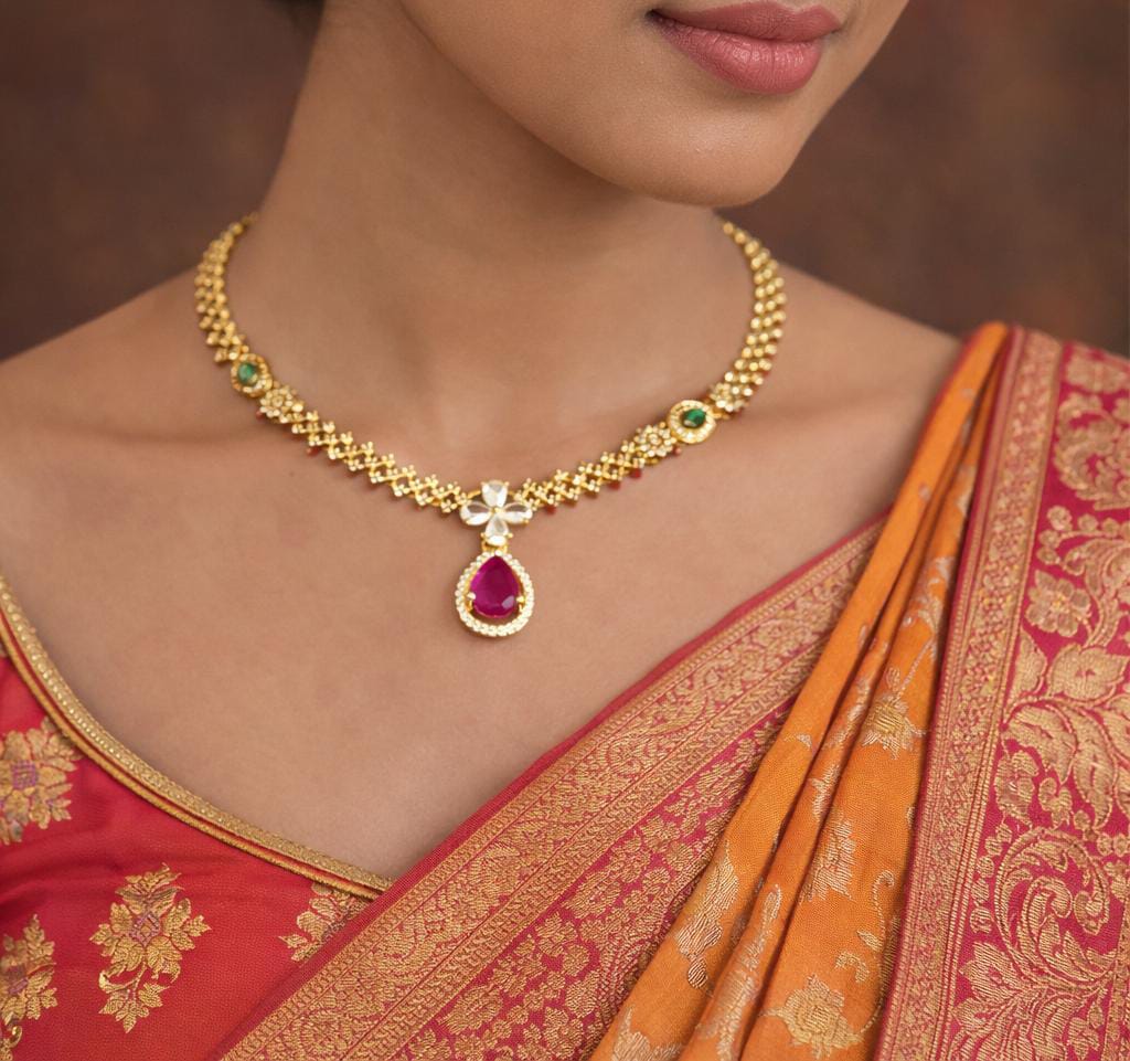Classic Ruby Drop Gold Necklace