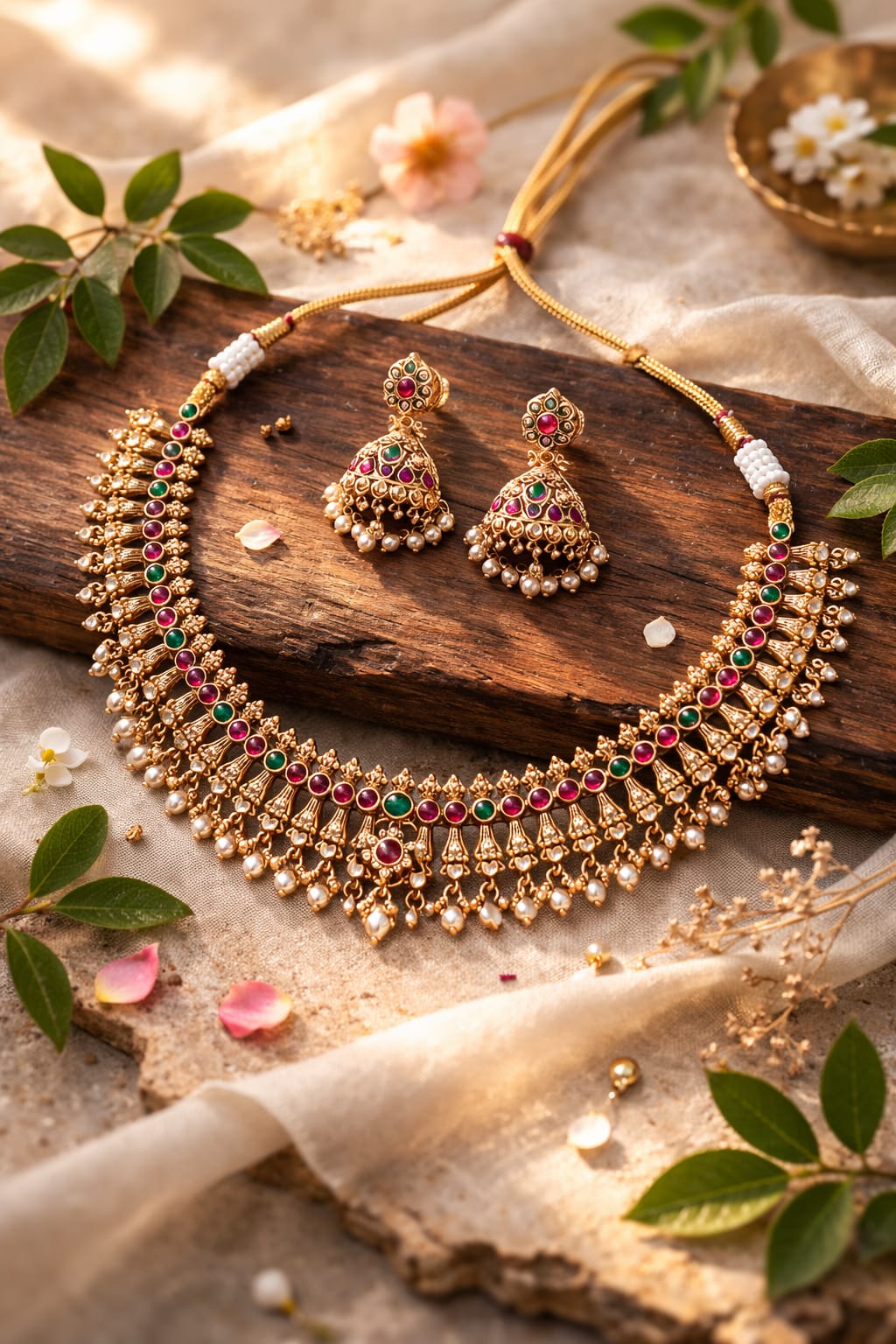 Pearl Drop Multicolor Temple Necklace Set