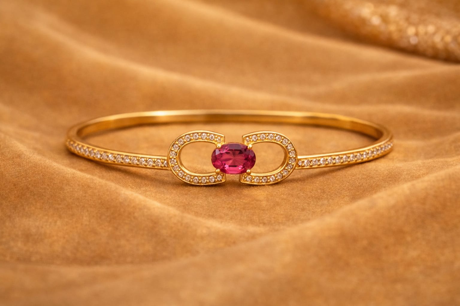 Gemstone Oval Gold Kada Bangles