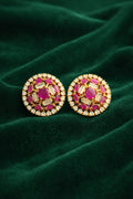 Ruby Crystal Halo Gold Earrings