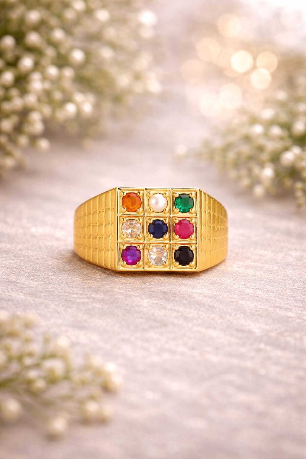 Navratna Style Gold Ring