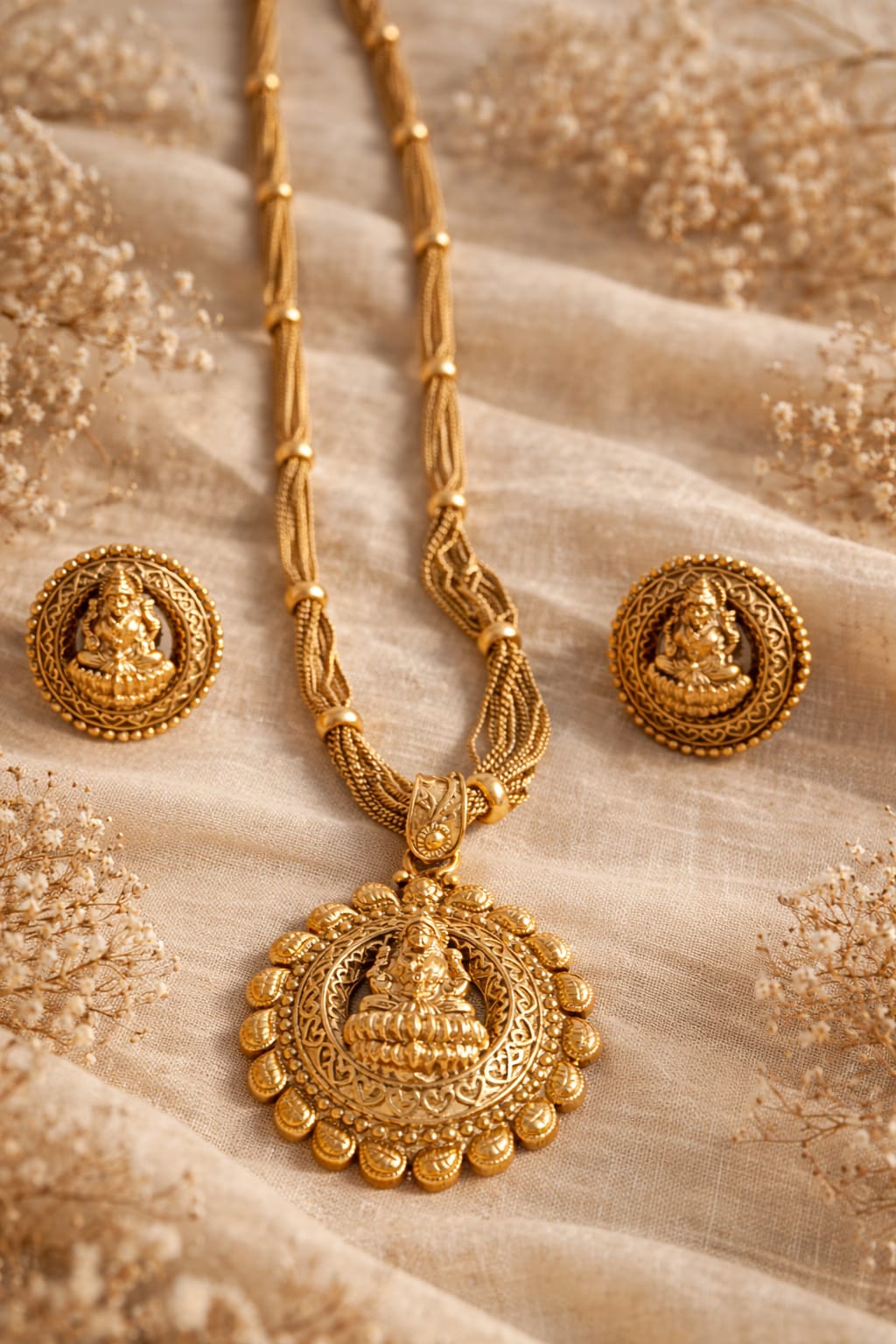 Royal Lakshmi Temple Gold Necklace Set