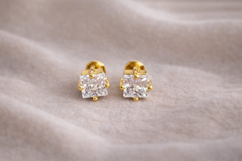 Emerald Square Gold Stud Earrings