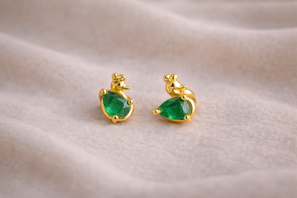 Peacock Crystal Gold Stud Earrings