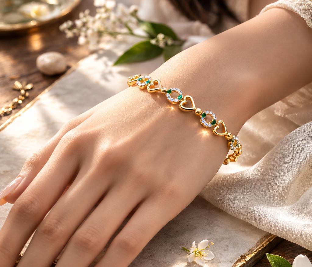 Emerald Heart Crystal Gold Bracelet
