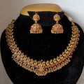 Beautiful Temple Jewelry set featuring an antique gold finish and traditional Indian motifs.