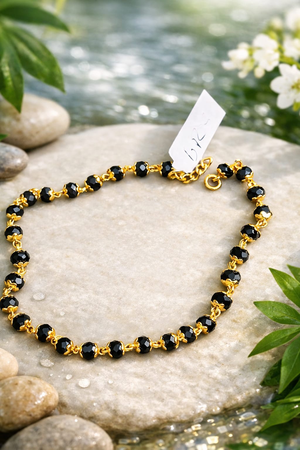 Black Bead Gold Bracelet