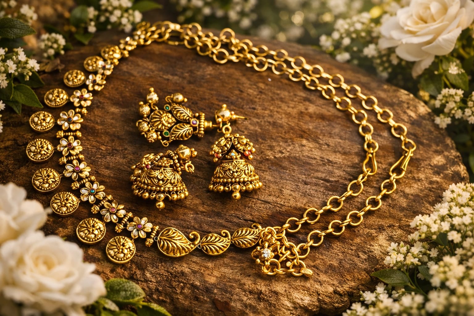 Floral Coin Heritage Gold Necklace Set
