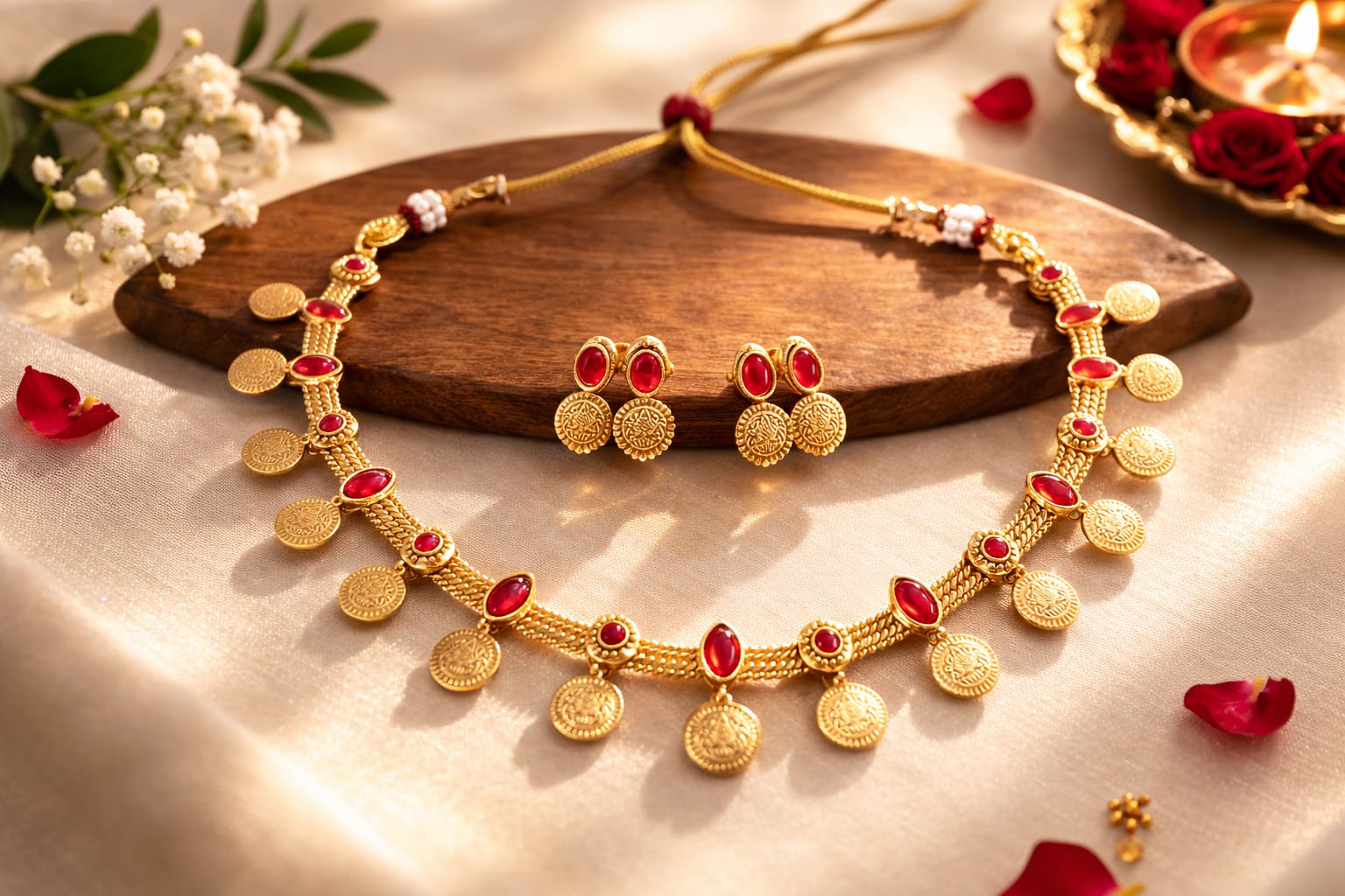 Antique Coin Ruby Gold Necklace Set
