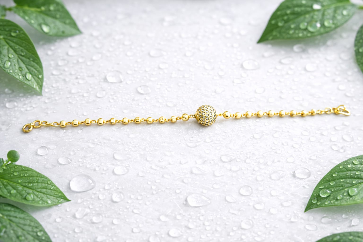 Pave Ball Charm Gold Bracelet