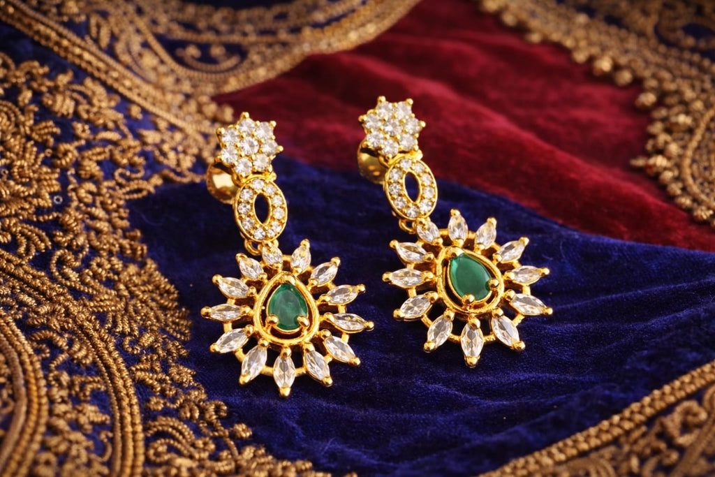 Emerald Teardrop Designer Gold Earrings