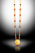 Traditional Coral Beaded Lakshmi Pendant Necklace