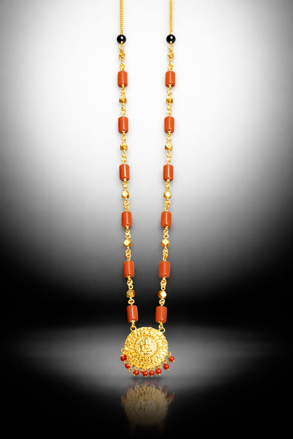 Traditional Coral Beaded Lakshmi Pendant Necklace