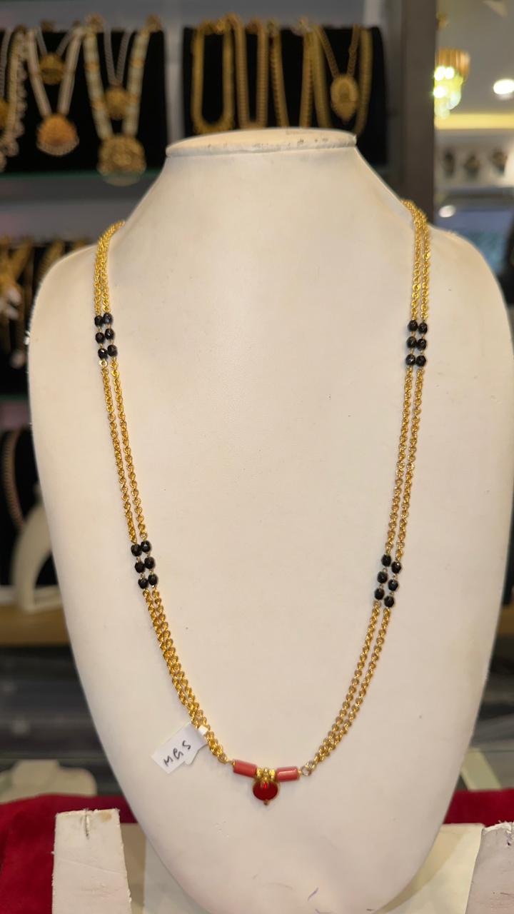 Gold Chain Mangalsutra with Black Bead Accents