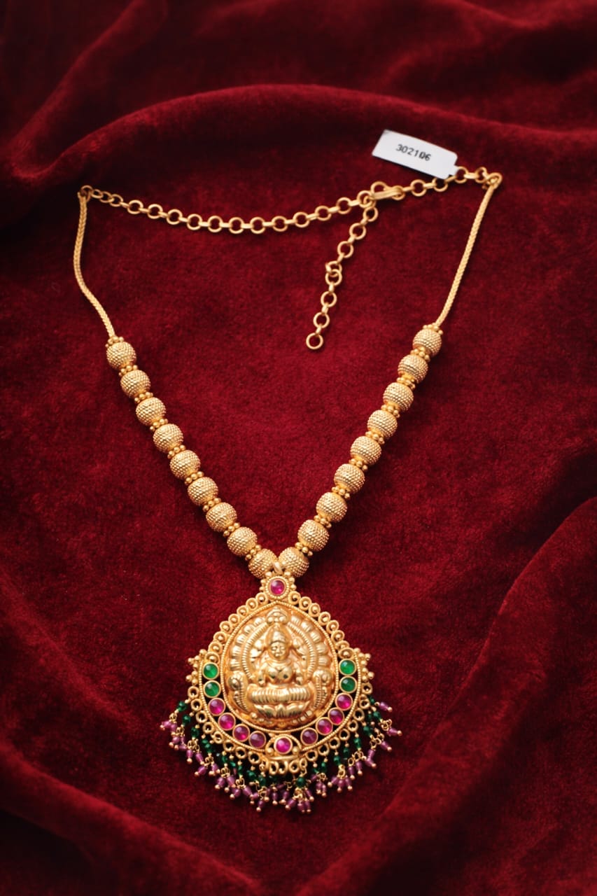 Lakshmi Coin Temple Pendant Necklace