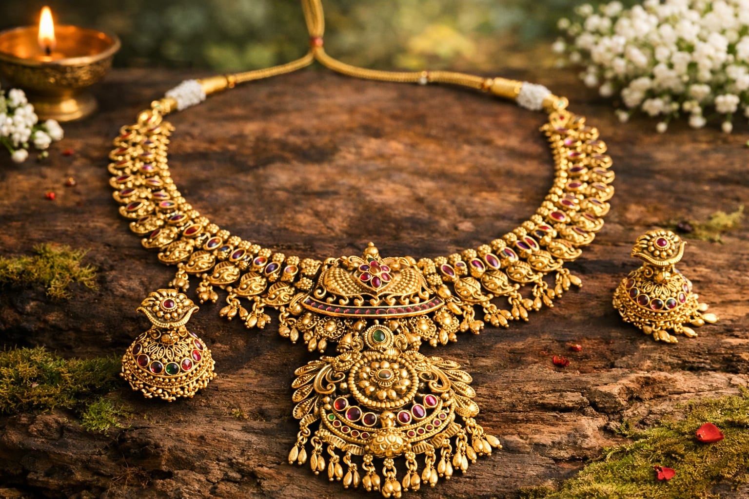 Peacock Heritage Temple Necklace Set