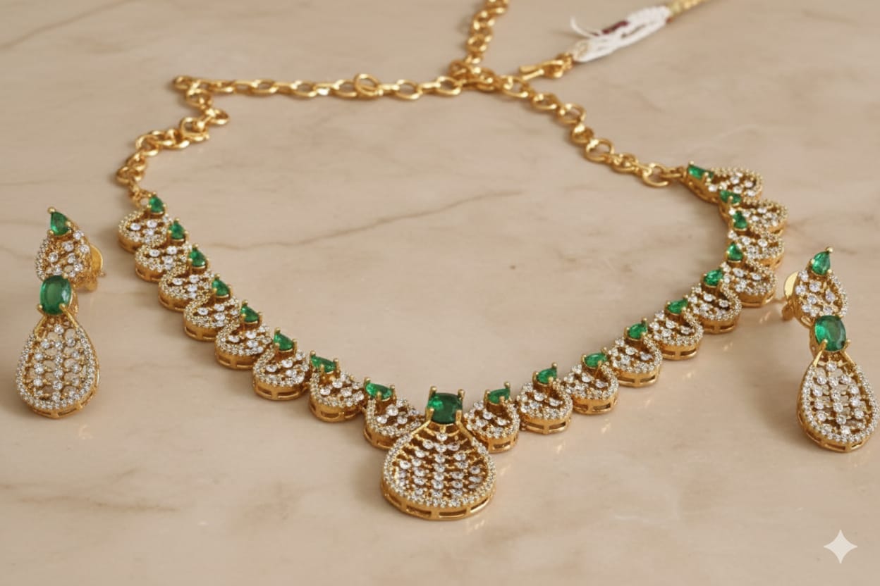 Emerald & Diamond Look Necklace Set