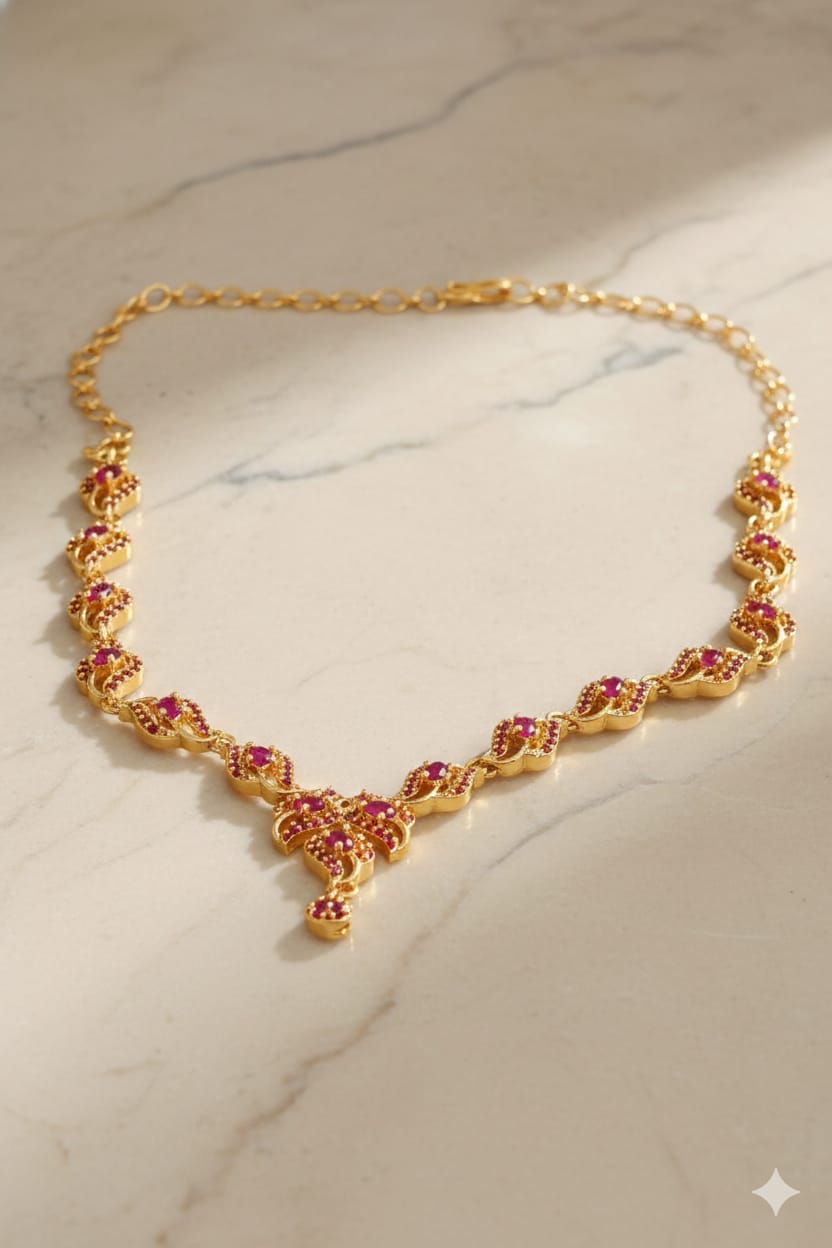 Ruby Wave Design Gold Necklace