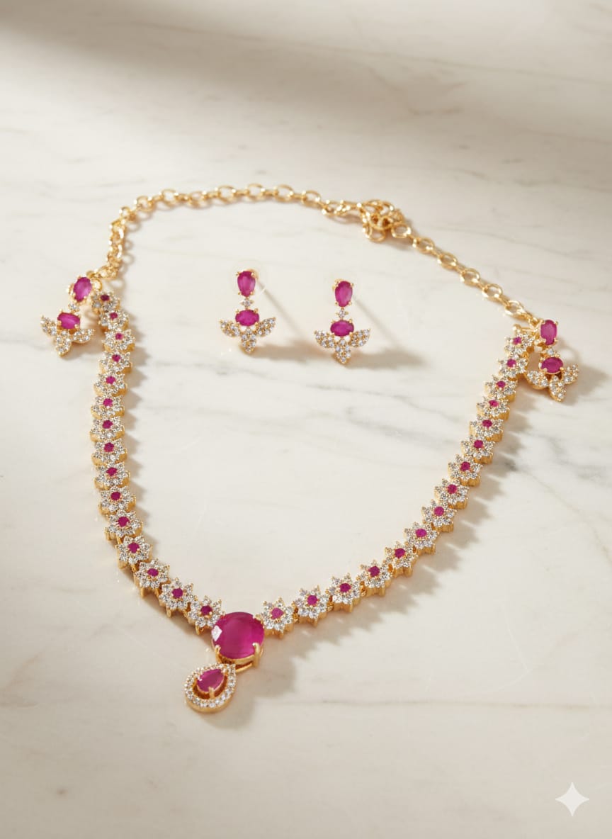 Pink Stone Sparkle Necklace Set