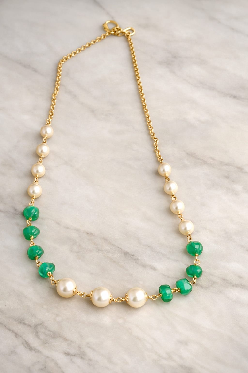 Pearl & Green Bead Minimal Necklace