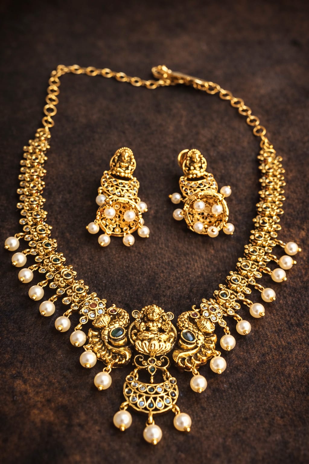 Temple Pearl Drop Necklace Set