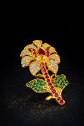 Ruby Bloom Floral Gold Brooch