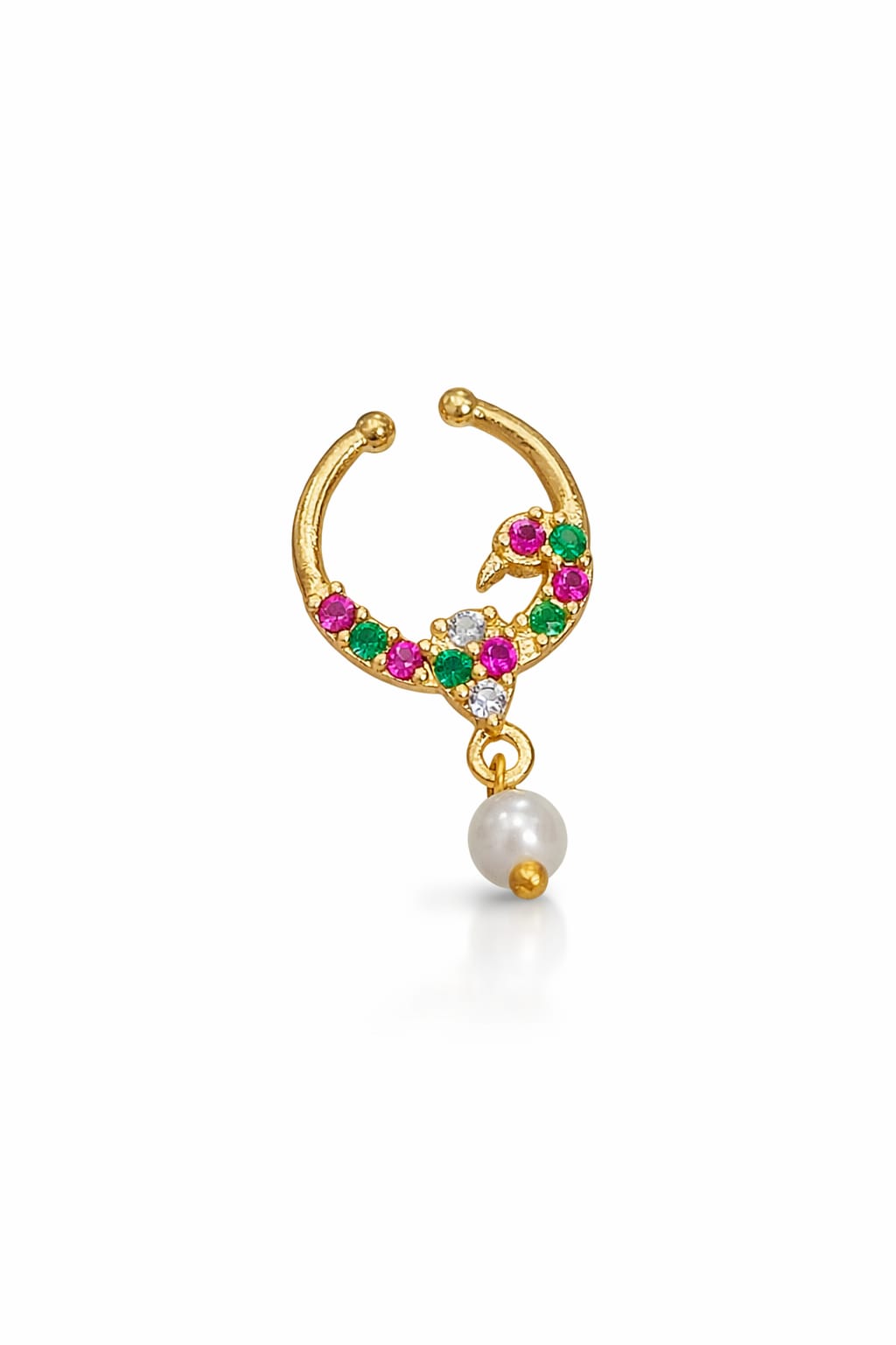 Mayura Navratna Pearl Nose Ring