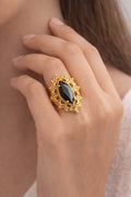 Antique Midnight Stone Statement Gold Ring