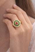 Royal Emerald Halo Kundan Gold Ring