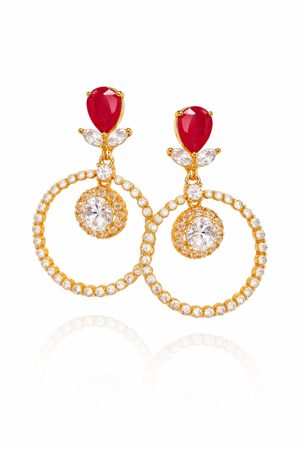 Ruby Halo Hoop Drop Earrings