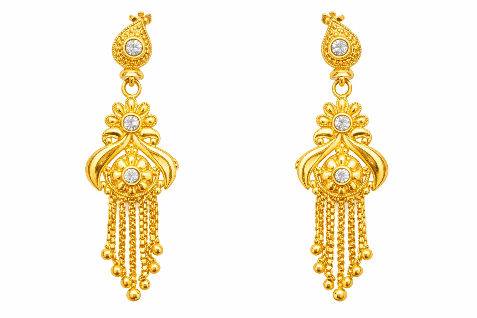 Traditional Gold Floral Tassel Dangler Earrings