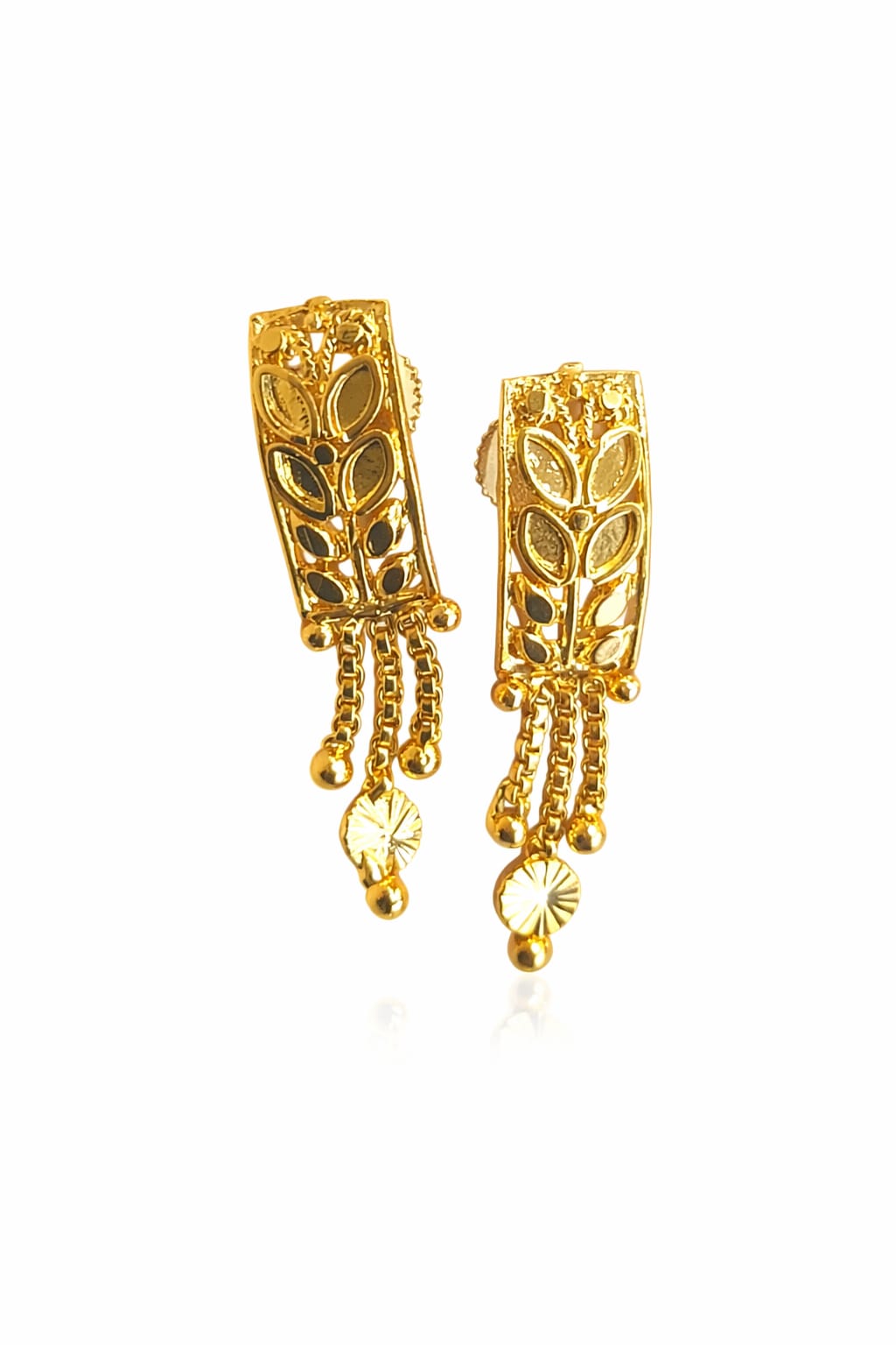 Golden Leaf Motif Chain Drop Earrings
