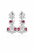 Floral Ruby Stone Silver Drop Earrings