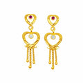 Golden Heart Chain Drop Earrings with Stone Accents