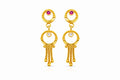 Gold Circular Dual Stone Tassel Dangler Earrings