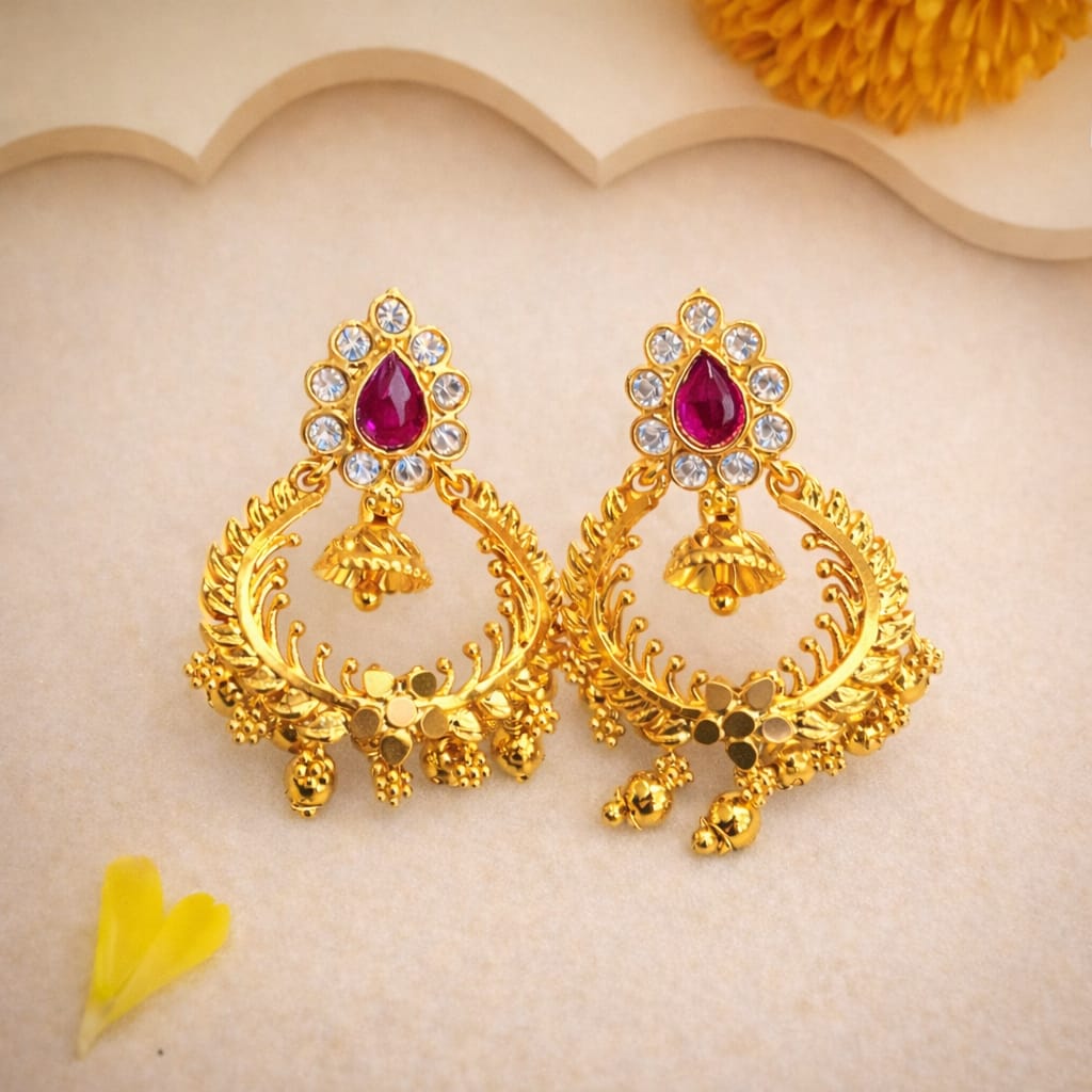 Ruby Bloom Chandbali Jhumka Earrings