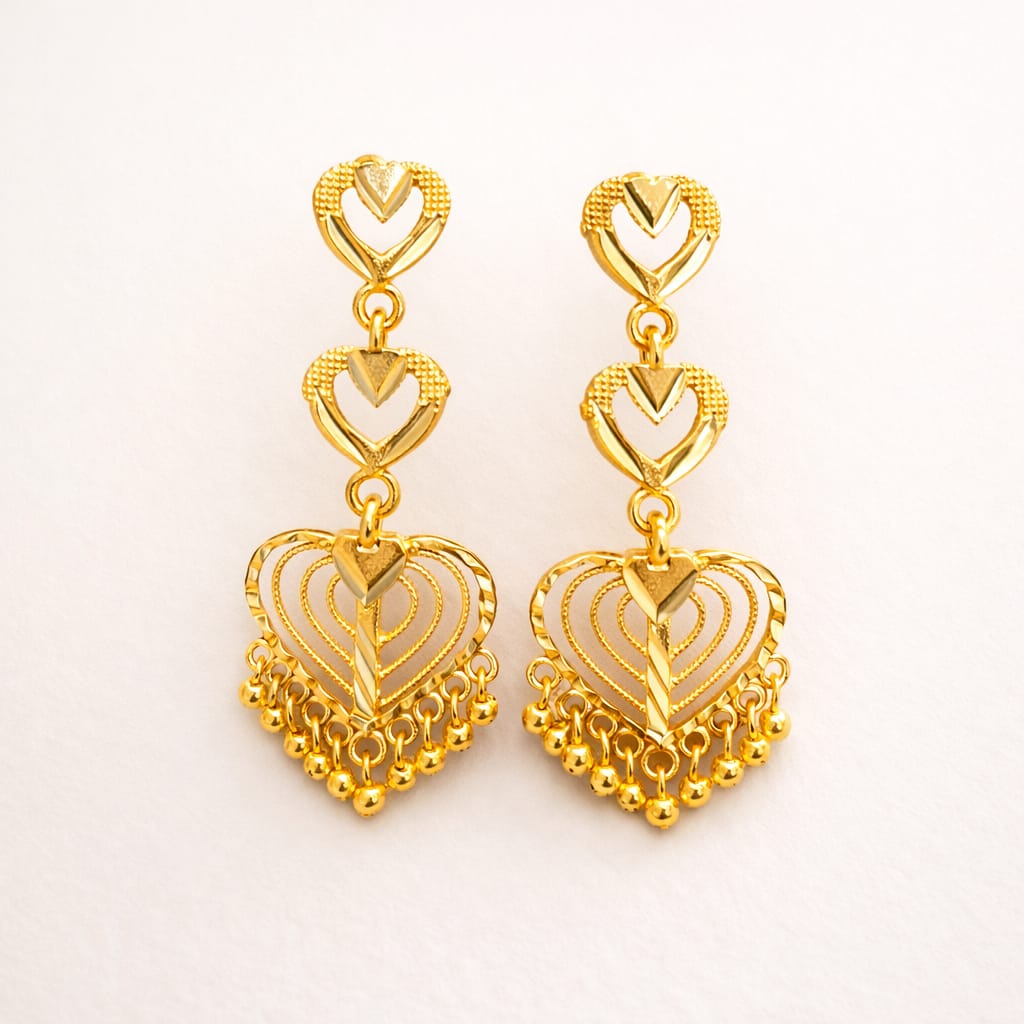 Golden Heart Drop Earring
