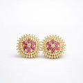 Ruby Starburst Sparkle Gold Earrings