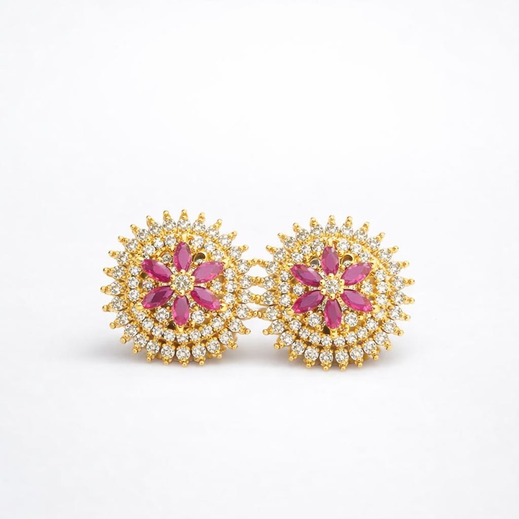 Ruby Starburst Sparkle Gold Earrings