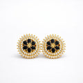 Black Crystal Halo Gold Stud Earrings