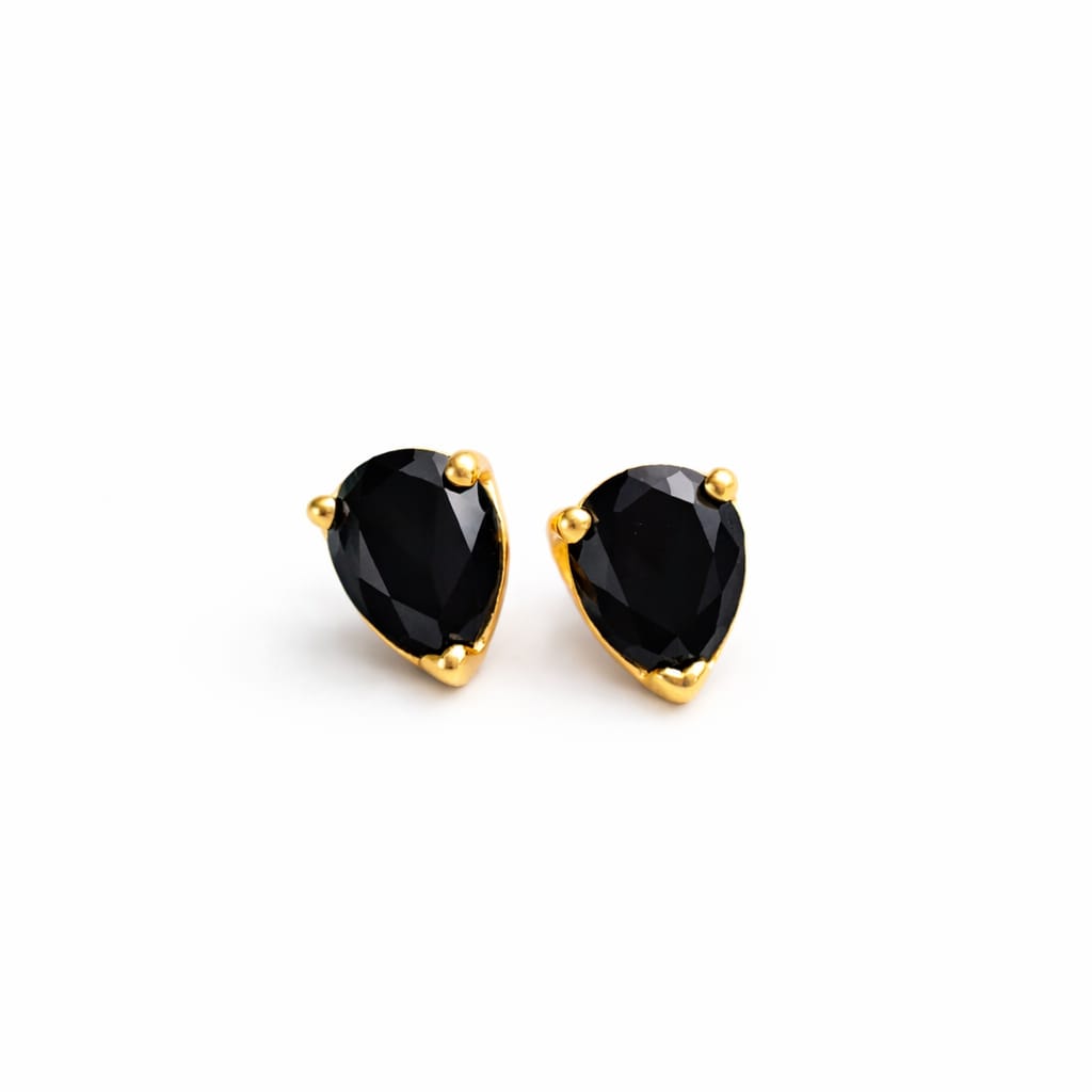 Black Teardrop Gold Stud Earrings