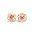 Ruby Bloom Halo Gold Stud Earrings