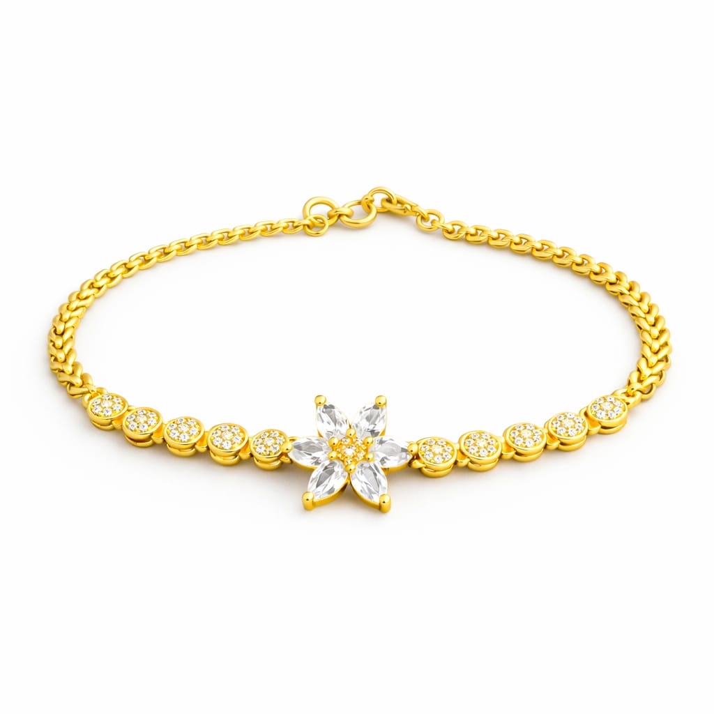 White Crystal Flower Gold Bracelet