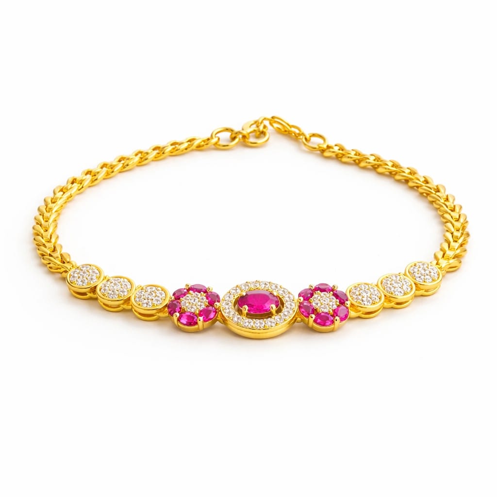 Ruby Cluster Statement Gold Bracelet