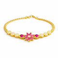 Floral Ruby Center Gold Bracelet