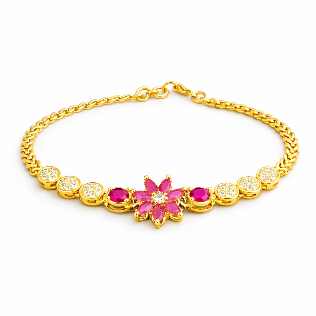 Floral Ruby Center Gold Bracelet